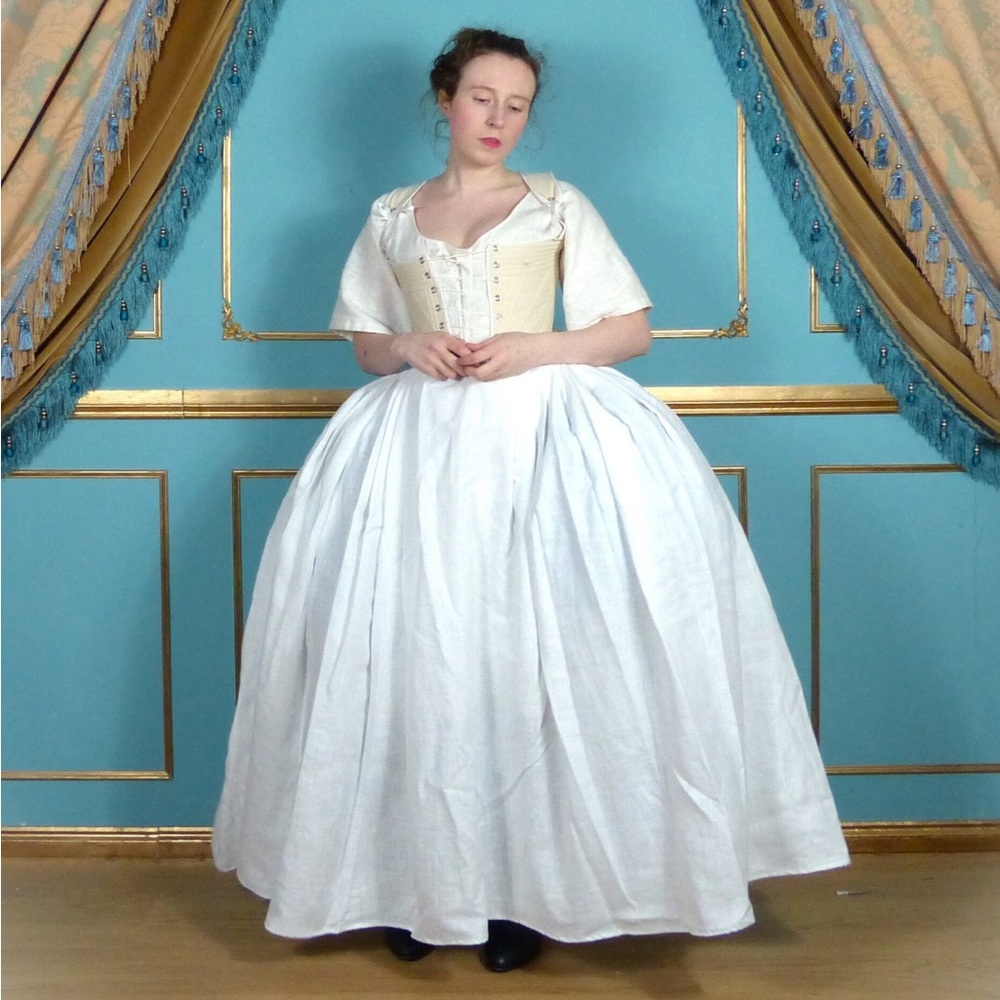 Pink Linen Marie Antoinette Rococo Petticoat Skirt with Adjustable Sizing - Picture 2 of 9